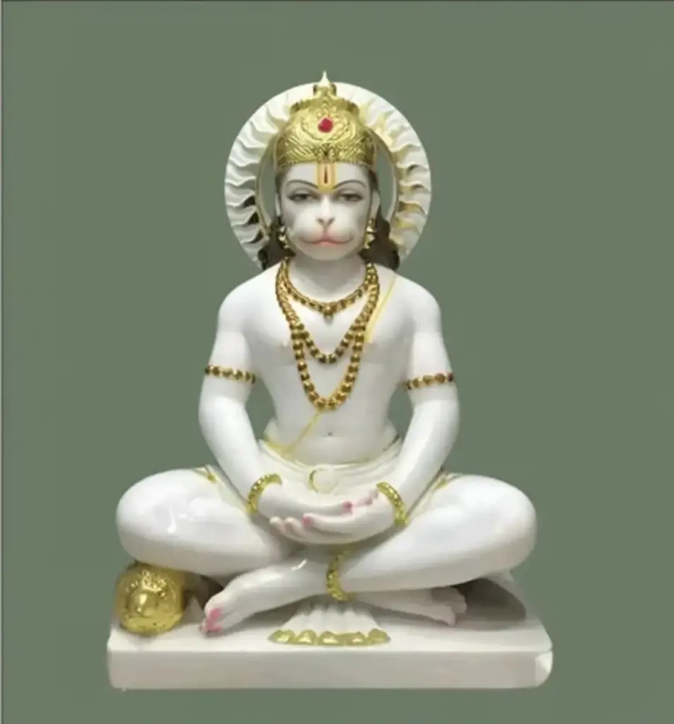 Meditating Hanuman White Marble Statue