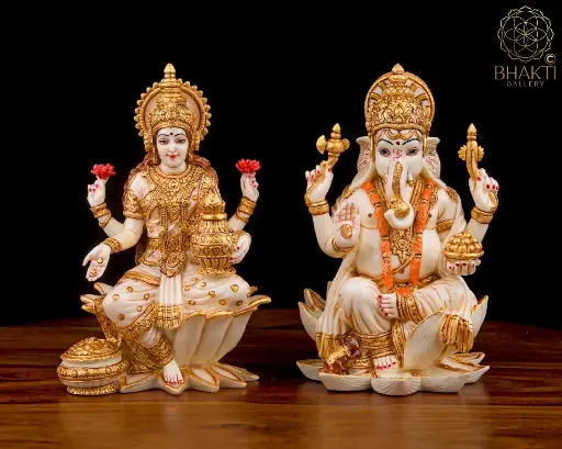 Laxmi and Ganesh Marble Statue