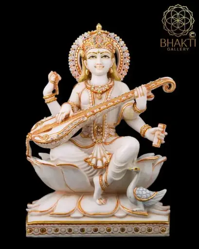 Saraswati Devi White Marble Statue
